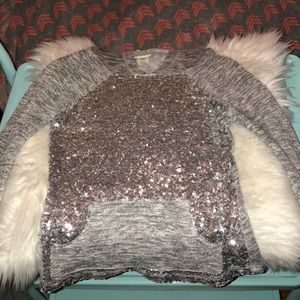 Sequin, long sleeve shirt with hood and a POCKET!